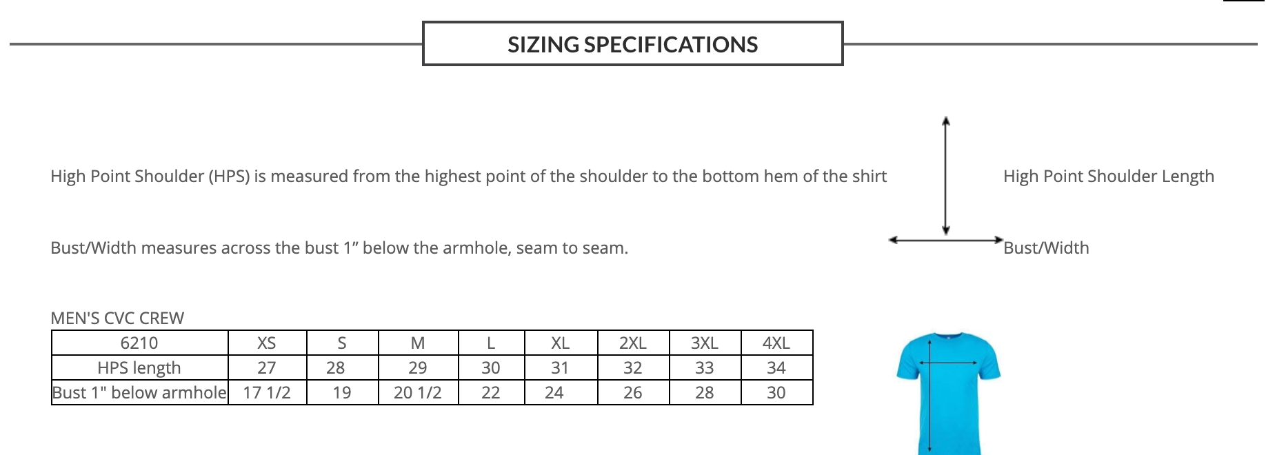 T-Shirt Sizing Chart