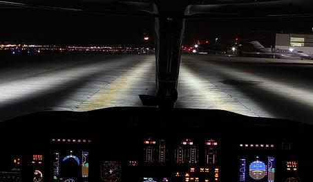 Wing Landing Lights for Citation Model 750 X At Night Cockpit View