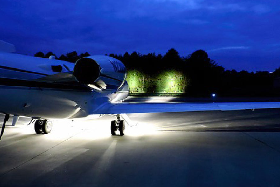 Learjet Main Gear Landing Lights At Night